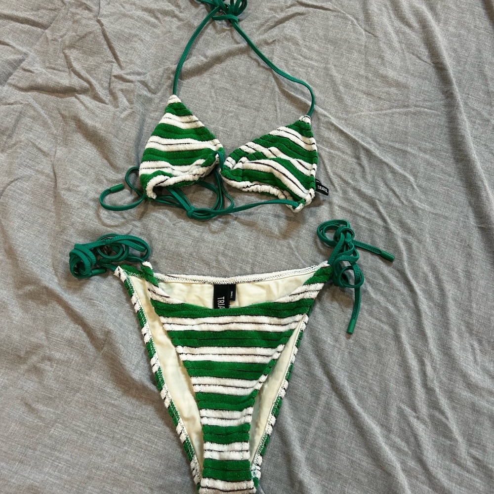 Green stripe Terry triangl bikini